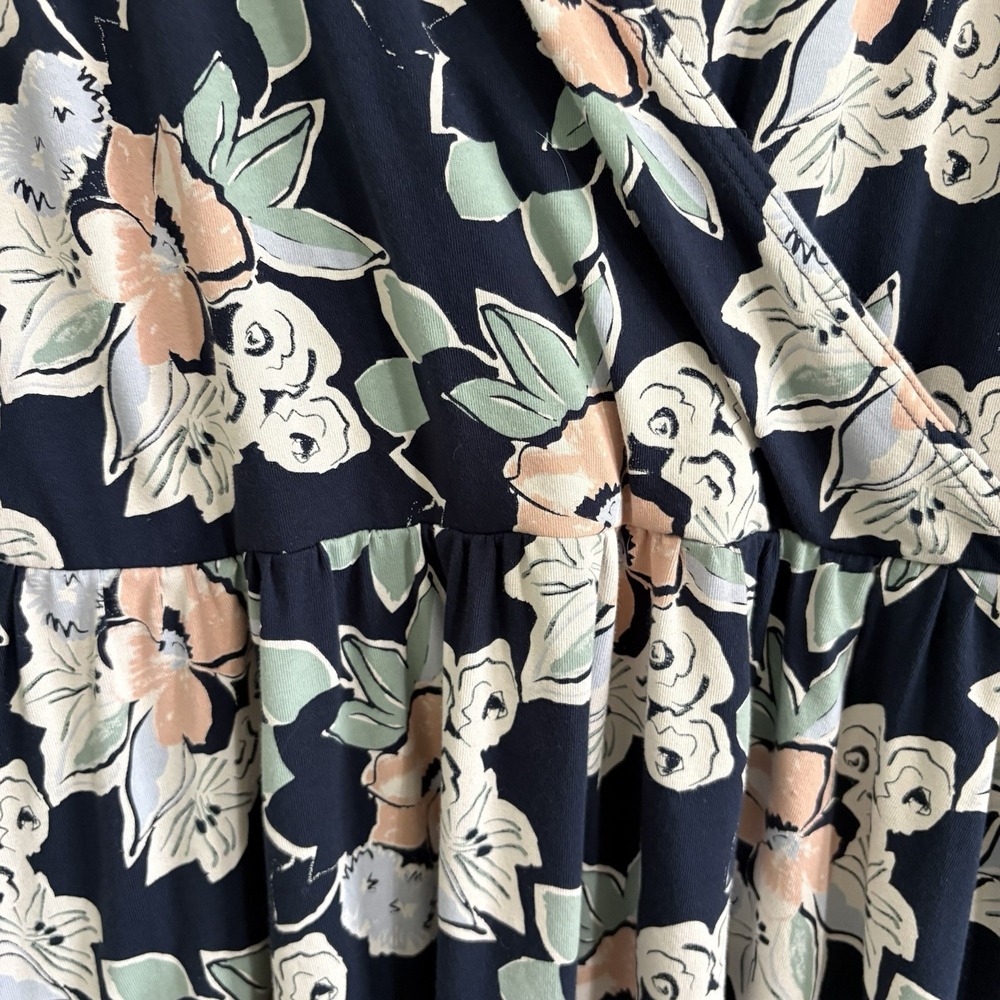 Pact Organic Cotton Floral Faux Wrap Dress XXL Navy Pink Short Sleeve Stretch - Picture 4 of 14